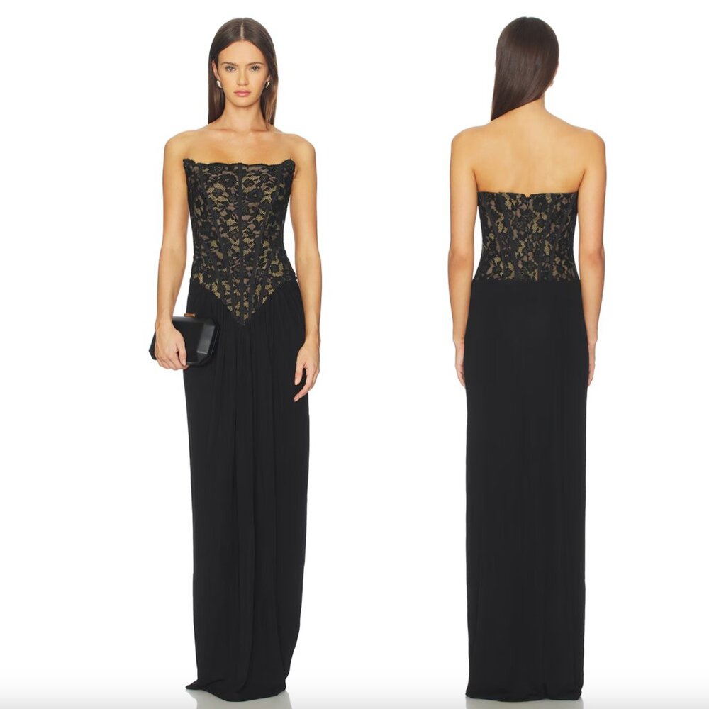 NEW NBD Asta Gown in Black Lace Formal Strapless Corset Maxi Dress XL